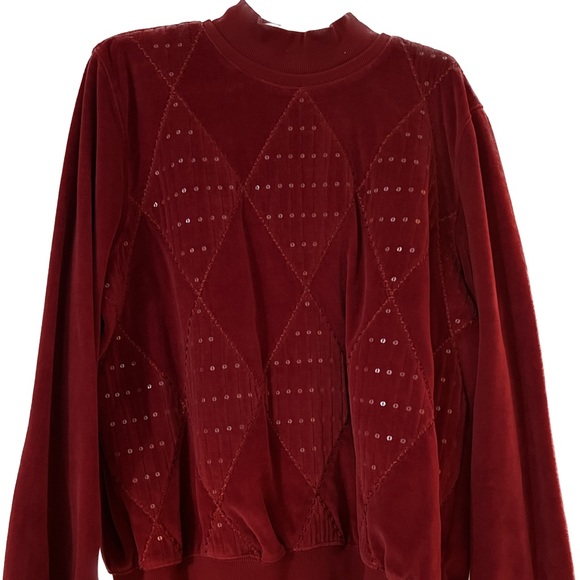 Alfred Dunner Red Velvet Mock Neck Sequence vintage retro crewneck top L - Picture 3 of 7